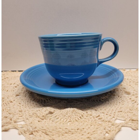Fiestaware Blue Ring Handle Teacup & Saucer Set HLC Fiesta Peacock or Lapis - Picture 1 of 8